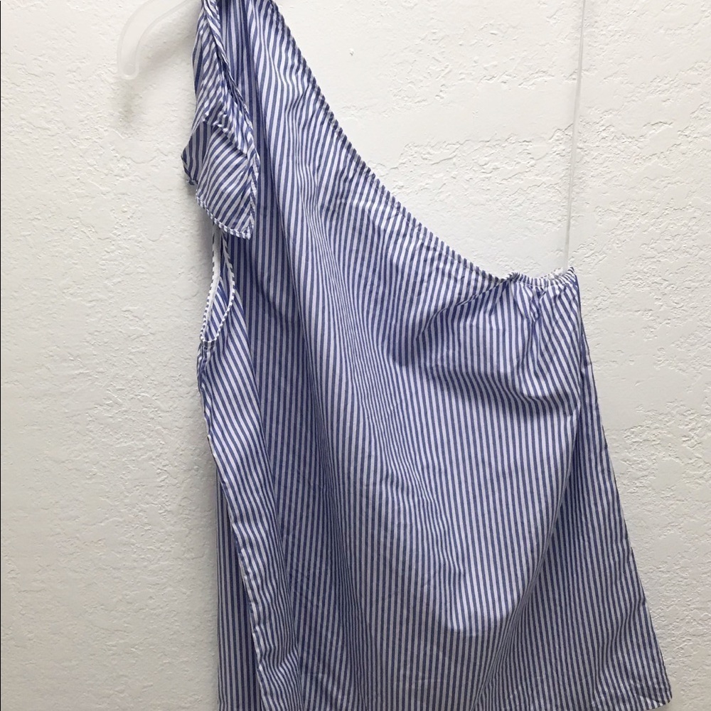 THEORY Womens Grajik One Shoulder Tank Top Size L Color Blue & White - Picture 7 of 8